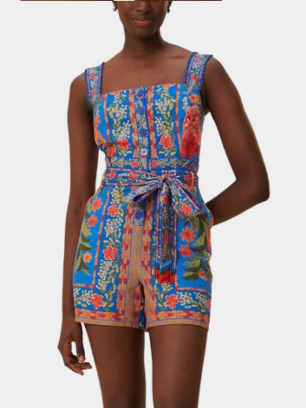 Farm Rio Stitched Garden Blue Romper